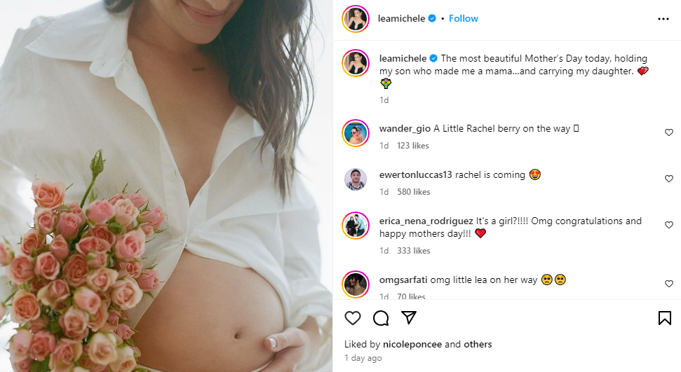 Lea Michele Announces Second Child's Gender on Mother's Day